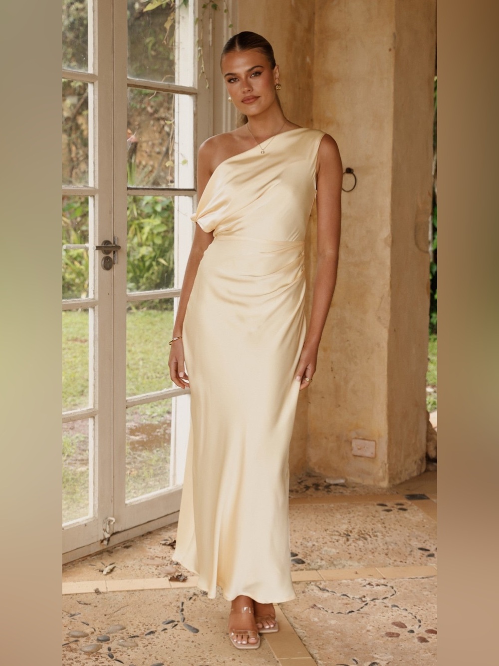 Billy J “Gigi” Satin Maxi Dress in Yellow